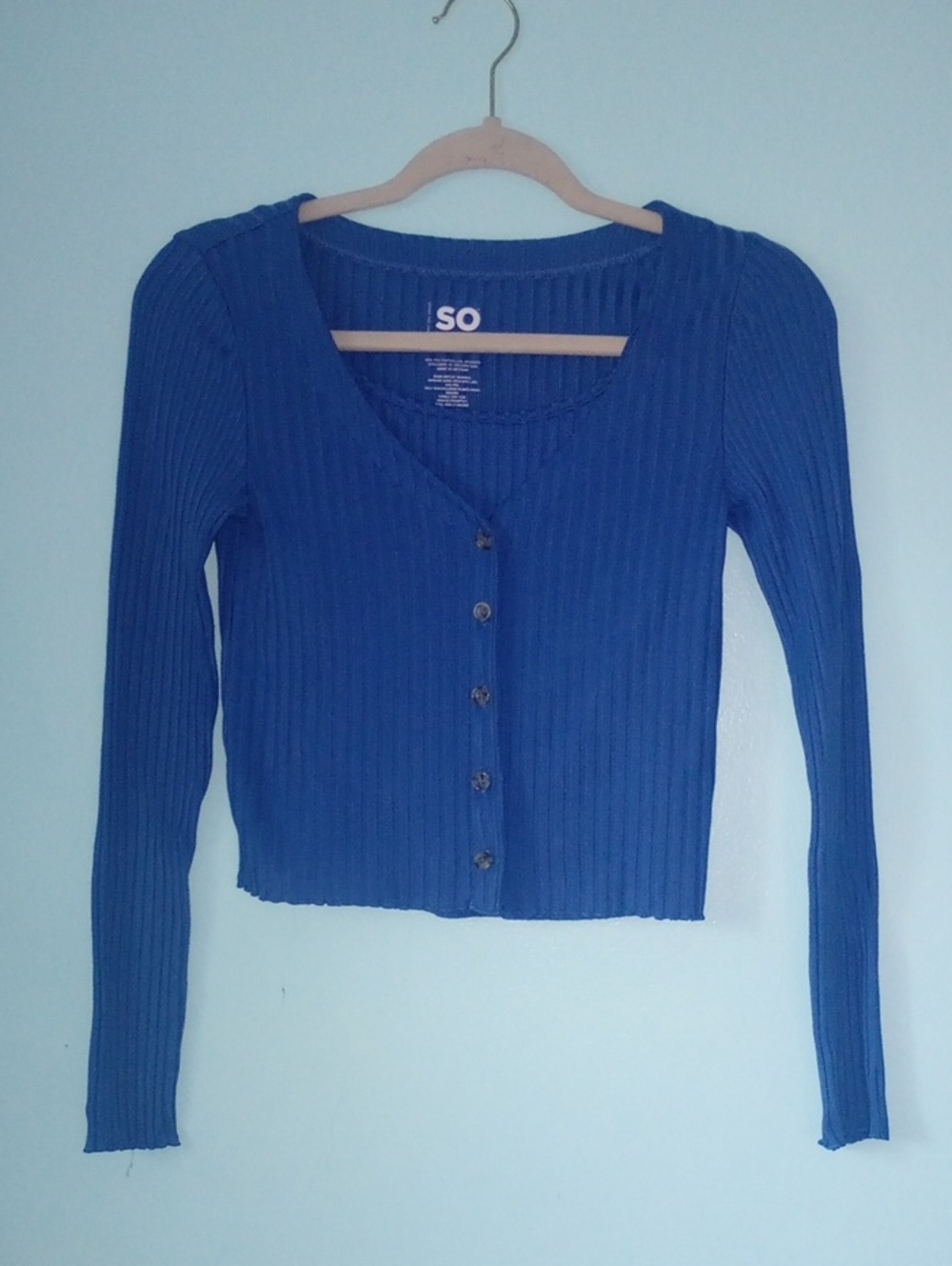 SO Girls Ribbed Button-Front Long Sleeve Top And Tank Top Set in Royal Blue